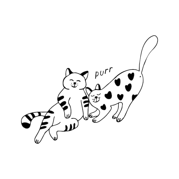 Two adorable cats in doodle style