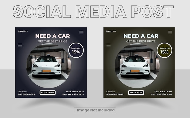 Two ads for social media post that are advertising a car.