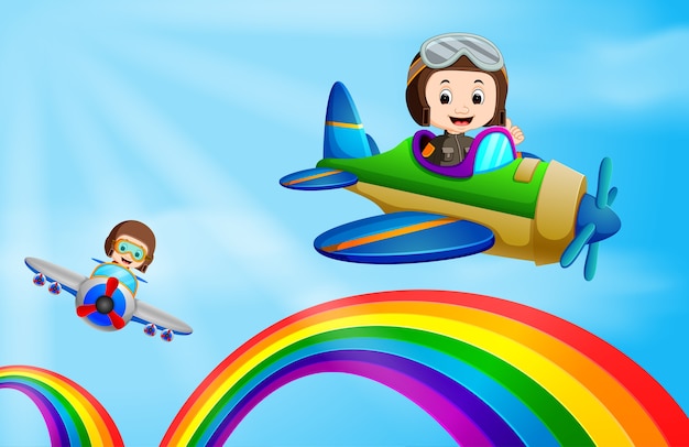 two air plane flying over rainbow