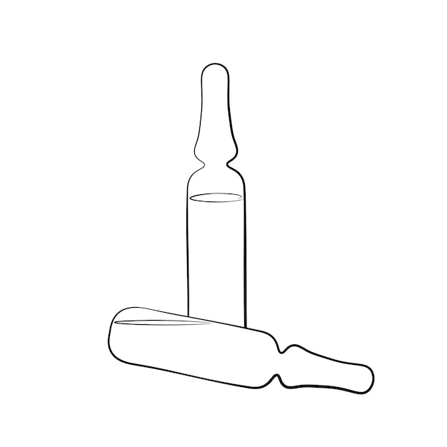 Two ampoules with medicine Doodle sketch style Line drawing simple icon of drug ampoule