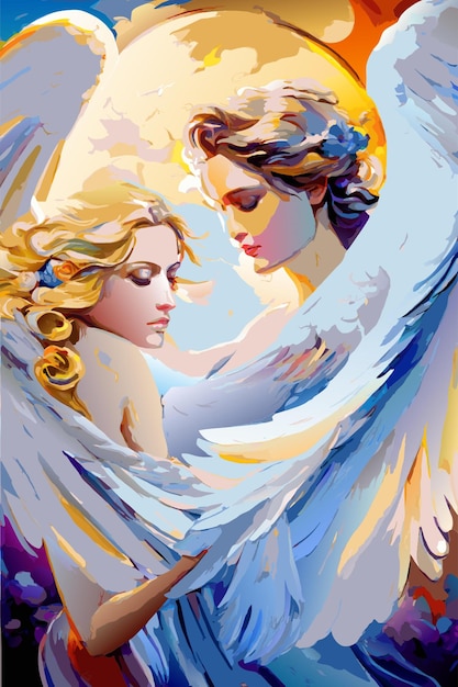 two angels together vector illustration