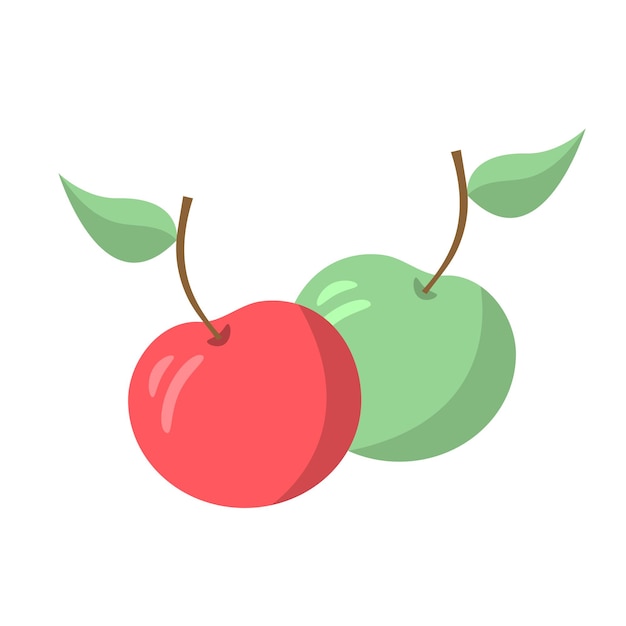 Two apples with leaves red and green Fruit design elements