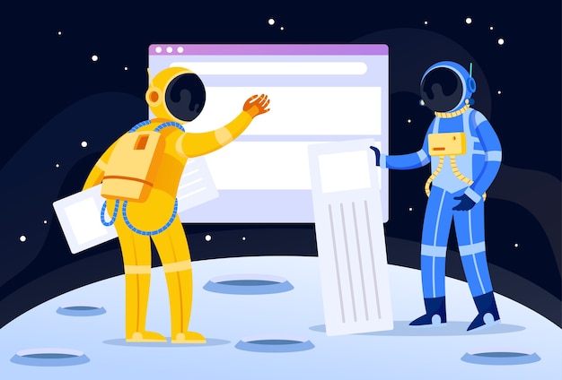 Two astronauts building a website illustration concept page