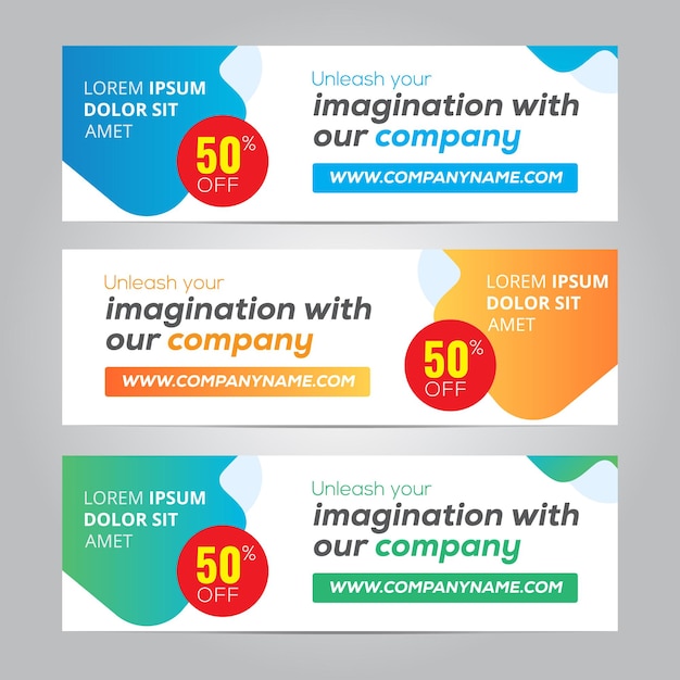 Two banners for a company that says imagination with our company