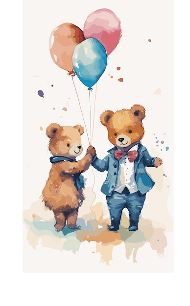 two bears with balloons