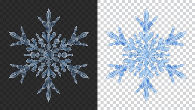 Two big complex transparent Christmas snowflakes in blue colors for use on dark and light background. Transparency only in vector format