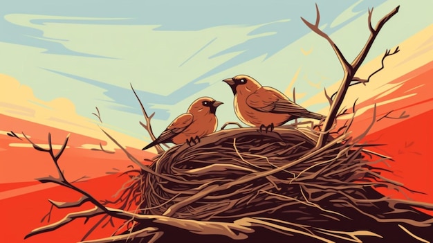 Vector two birds are sitting in a nest with the words quot the one who is quot