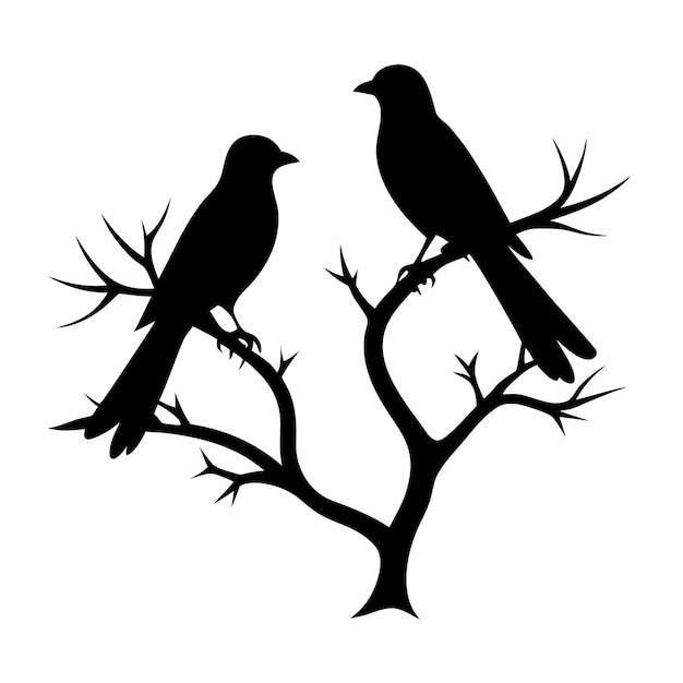 Vector two birds are sitting on a tree branch