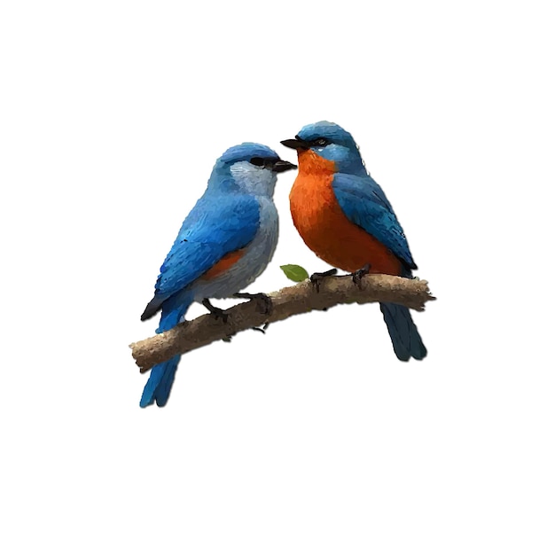 two birds on a branch with a white background