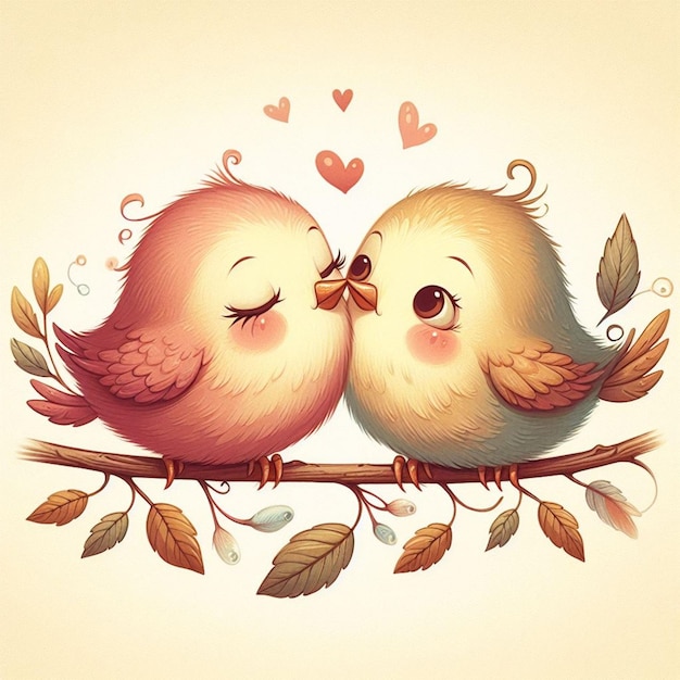 two birds kissing on a branch with the words lovebirds on it