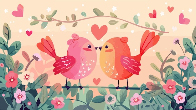 two birds with hearts on their heads one has a heart on his head