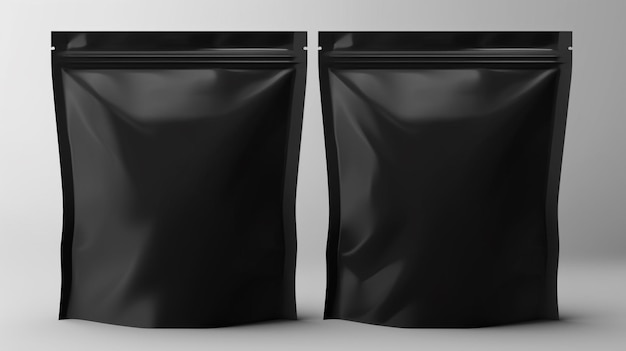 two black leather bags are lined up against a white wall