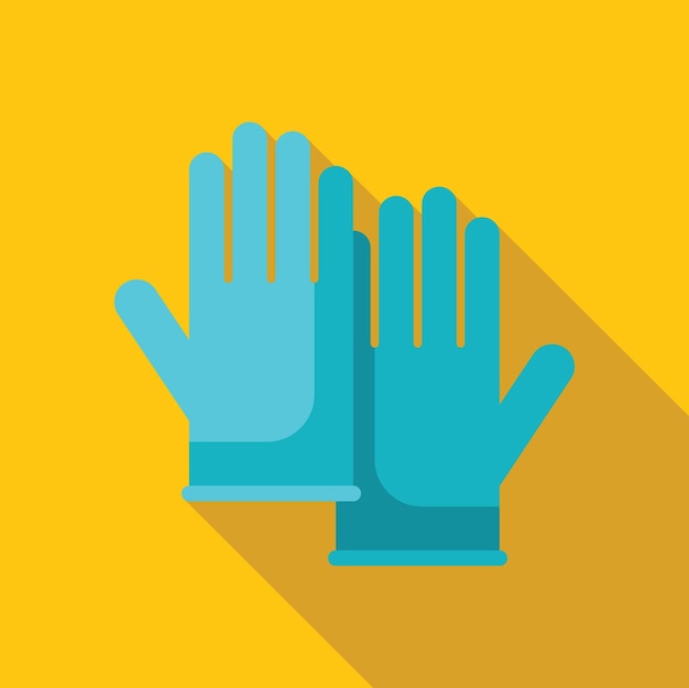 Vector two blue medical gloves lying on yellow background with long shadow