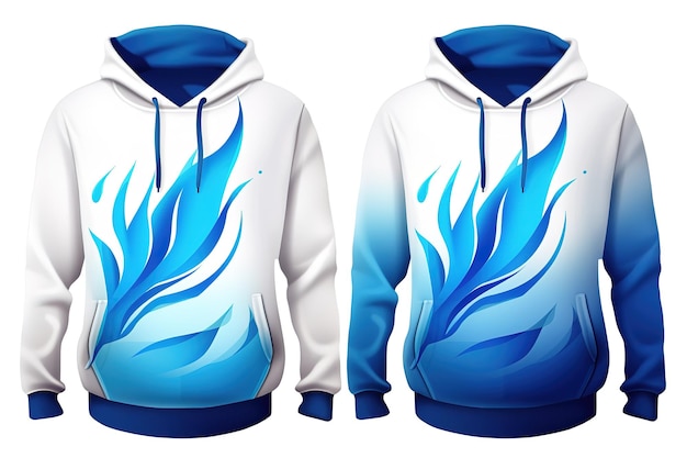 Vector two blue and white hoodies with blue designs on them