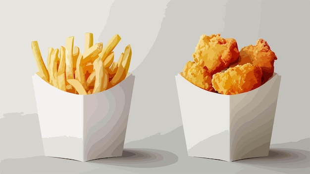 two boxes of fried chicken and french fries are side by side