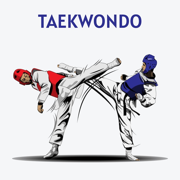 Two Boys Fighting in Taekwondo Competition Illustration Vector