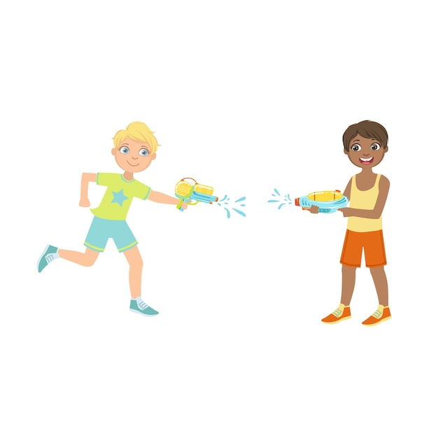 Two Boys HAving A Water Pistol Fight