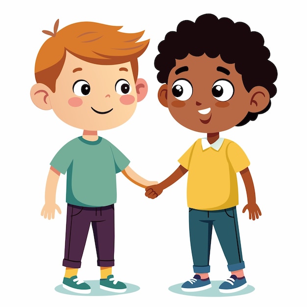 Vector two boys holding hands one of which has the other wearing a yellow shirt