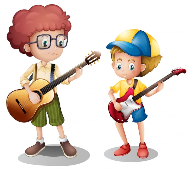 Two boys playing guitar