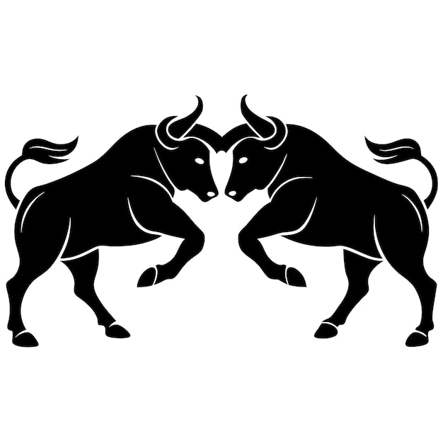 Vector two bull fight silhouette illustrator art silhouette matador and bull fight