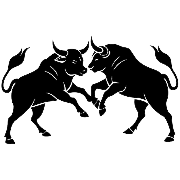 Vector two bull fight silhouette illustrator art silhouette matador and bull fight