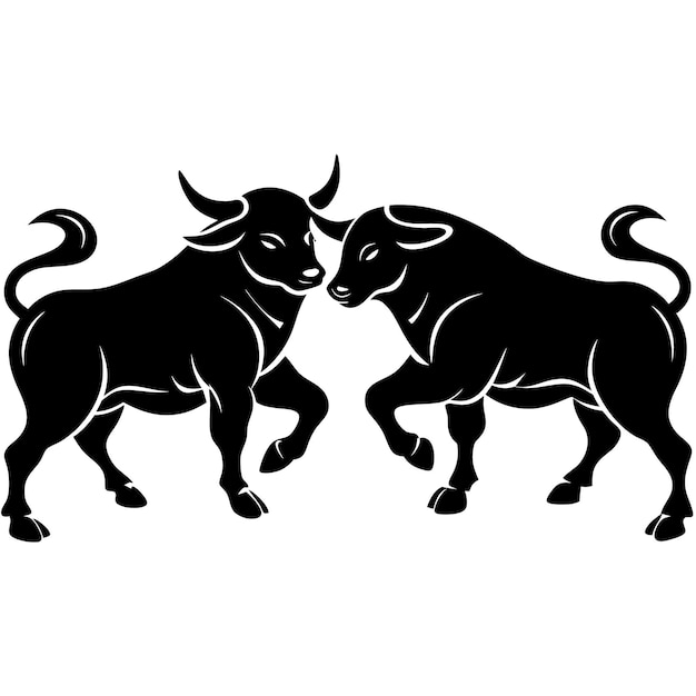 Vector two bull fight silhouette illustrator art silhouette matador and bull fight