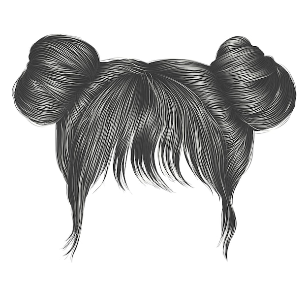 Two buns hairs with fringe gray colors. colors. women 