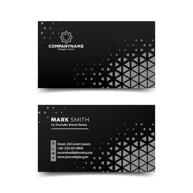 two business cards with a black background and a black box