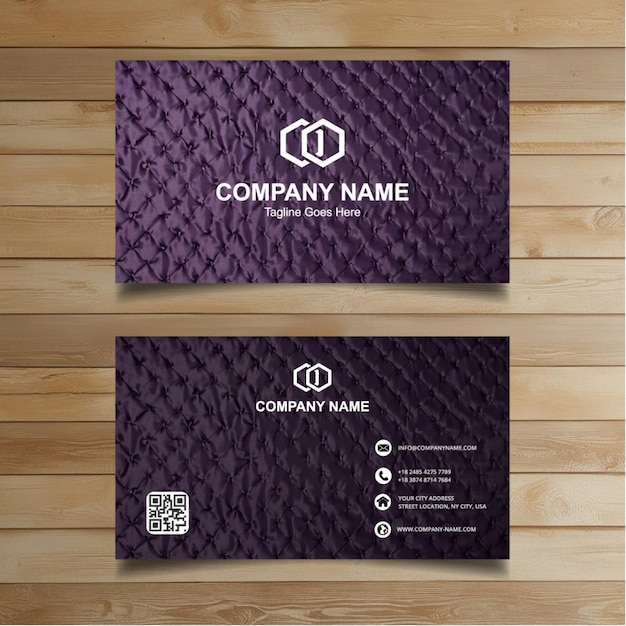 Vector two business cards with a purple background and a black and white logo