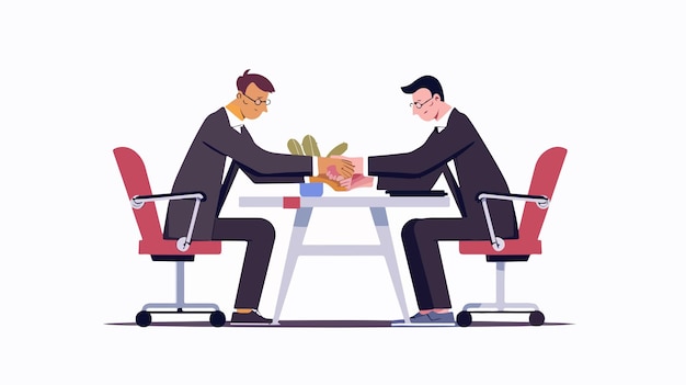 Vector two businessmen competing in office arm wrestling match