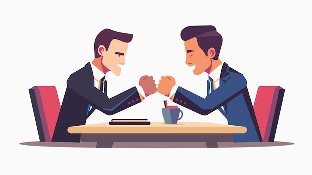 Vector two businessmen competing in office arm wrestling match