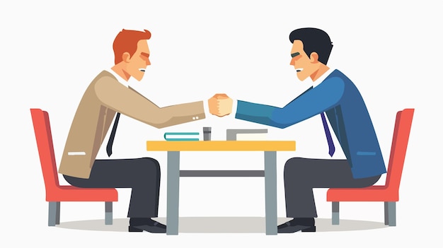 Vector two businessmen competing in office arm wrestling match