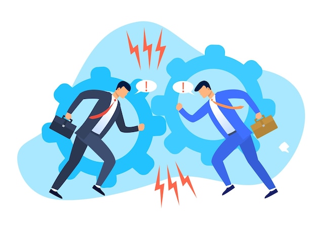 Vector two businessmen displaying a conflict of interests having a furious verbal fight or argument going