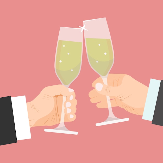 Two businessmen hands with glasses of champagne are toasting.