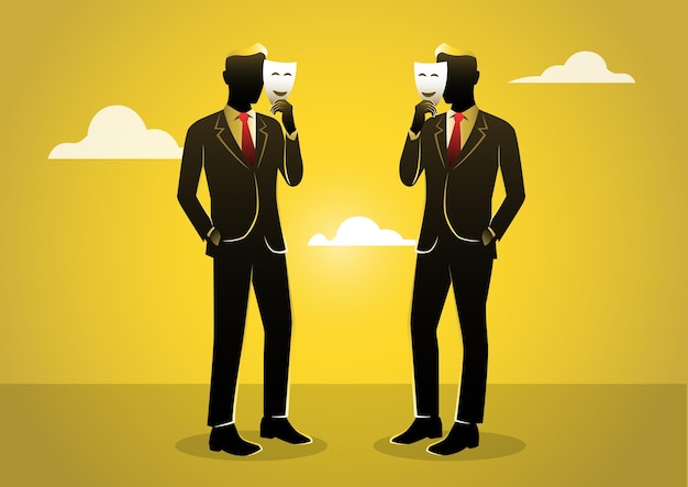 Two businessmen talking with each other using mask