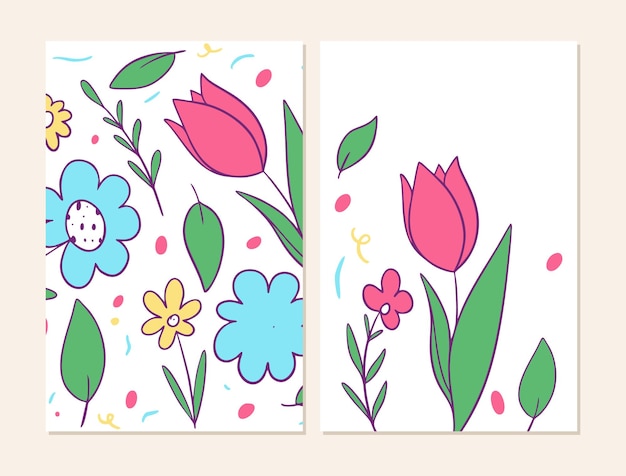 Two cards with flowers. Cartoon style.