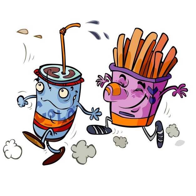 two cartoon characters with one that sayss fries