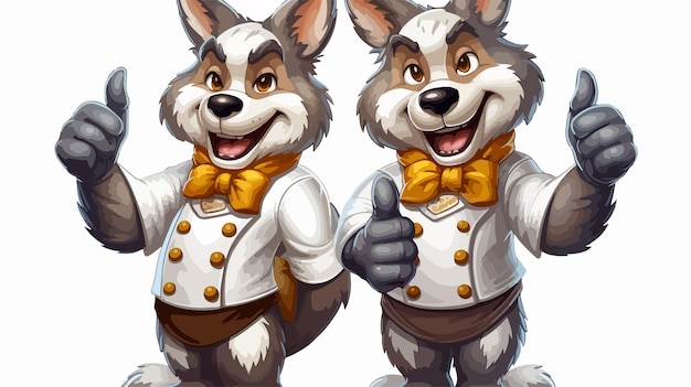 two cartoon characters with yellow bow ties giving thumbs up