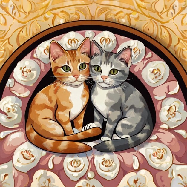 Vector two cats are sitting in a window with the word  w  on it