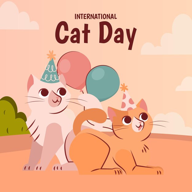 Vector two cats with a party hat on their heads