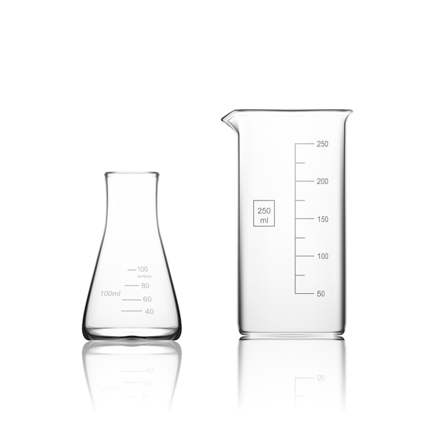 Two Chemical Laboratory Glassware Or Beaker Glass Equipment Empty Clear Test Tube