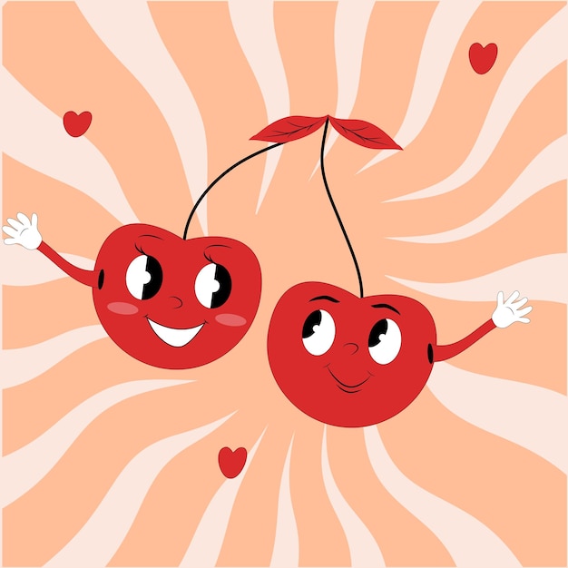 two cherries in love Vector illustration