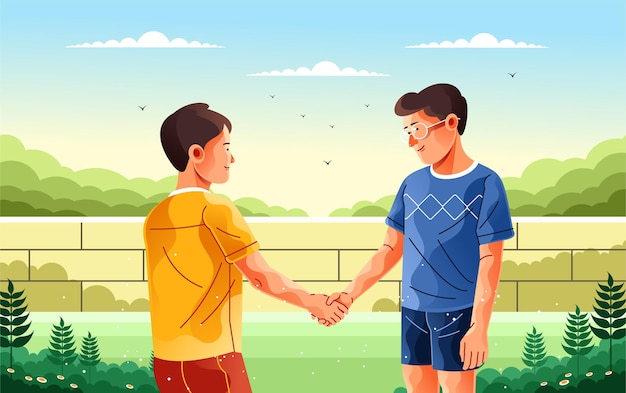 Two Children Shaking Hands Illustration