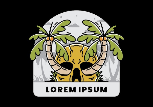 Two coconut trees growing on a skull illustration