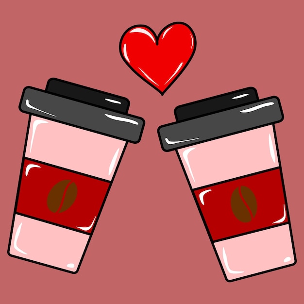 Two coffee cup with red heart