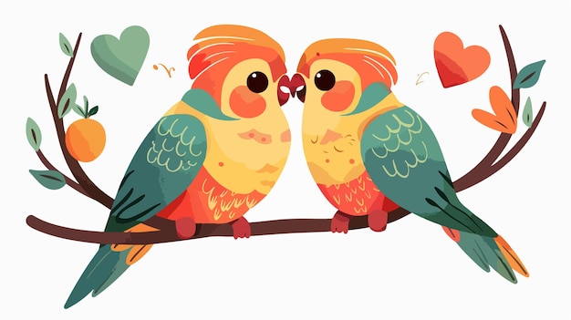 Vector two colorful birds are sitting on a branch with one being held up by a man