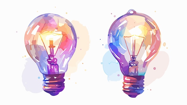 two colorful light bulbs with a watercolor drawing of a purple and blue one