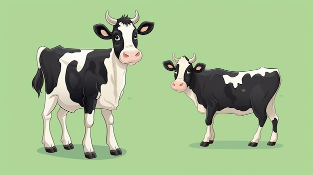 Vector two cows are shown on a green screen