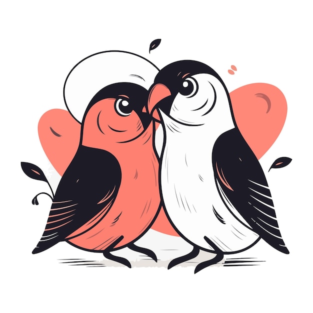 Vector two cute bullfinches in love valentines day card vector illustration