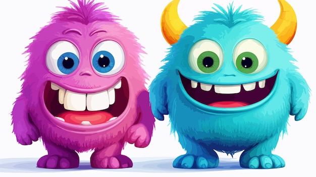 Two Cute Cartoon Monster Mascots Characters